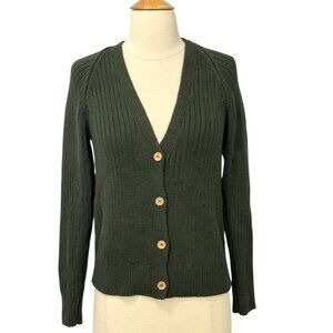 Emerson Fry Low V-Neck Forest Green Cardigan Sweater Organic Cotton Soft Size XS